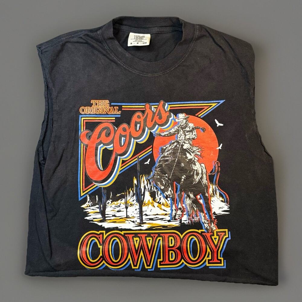 Comfort Colors Coors Cowboy Sleeveless Graphic T Shirt Black Size Small 0881